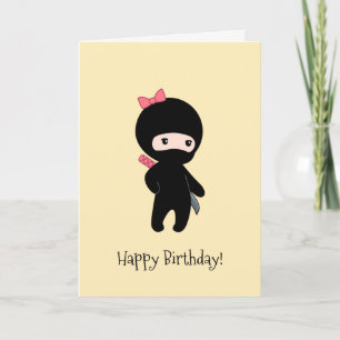 Tiny Ninja Girl on Yellow Birthday Karte