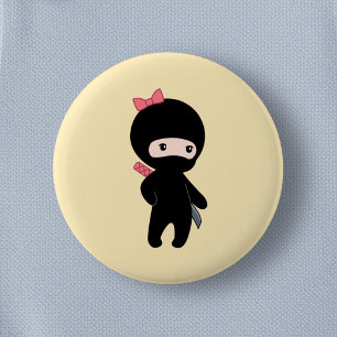 Tiny Ninja Girl on Yellow Button