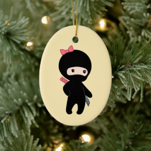 Tiny Ninja Girl on Yellow Keramik Ornament