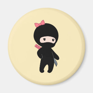 Tiny Ninja Girl on Yellow Magnet