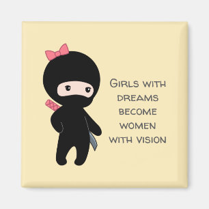 Tiny Ninja Girl Zitat auf Gelb Magnet