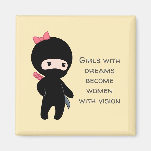Tiny Ninja Girl Zitat auf Gelb Magnet (Vorne)