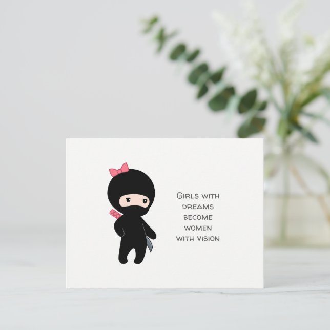 Tiny Ninja Girl Zitat Postkarte (Stehend Vorderseite)