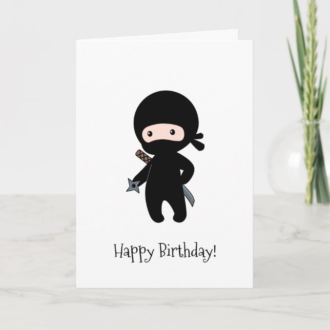 Tiny Ninja Holding, die Star Birthday werfen Karte (Vorderseite)