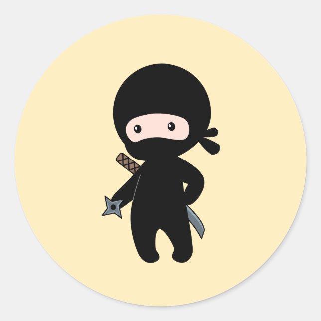 Tiny Ninja Holding Drewing Star auf Gelb Runder Aufkleber (Vorderseite)