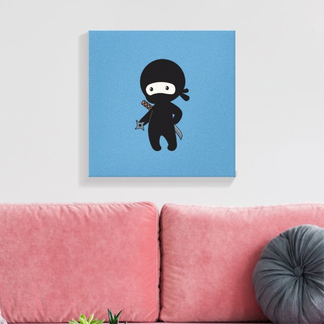 Tiny Ninja Holding Throwing Star auf Blue Leinwanddruck (Insitu (Wohnzimmer))
