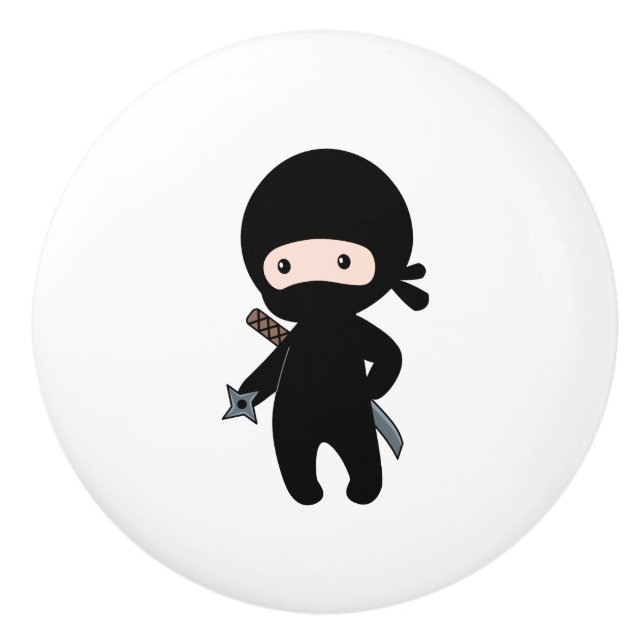 Tiny Ninja Holding Throwing Star Keramikknauf (Vorderseite)