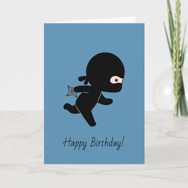 Tiny Ninja läuft auf Blue Birthday Karte (Vorderseite)
