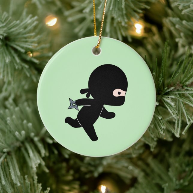 Tiny Ninja läuft auf Green Keramik Ornament (Baum)