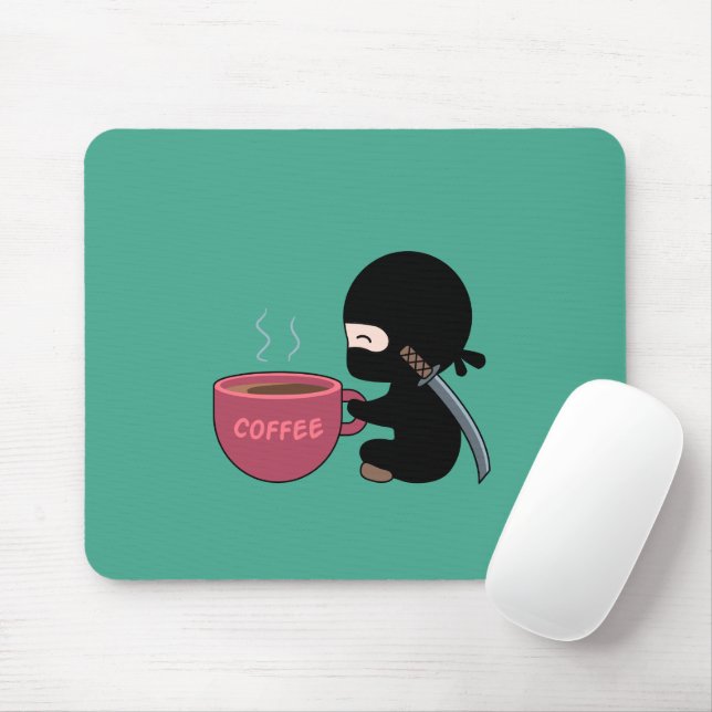 Tiny Ninja mit großer Tasse aus dunkelgrün Mousepad (Mit Mouse)