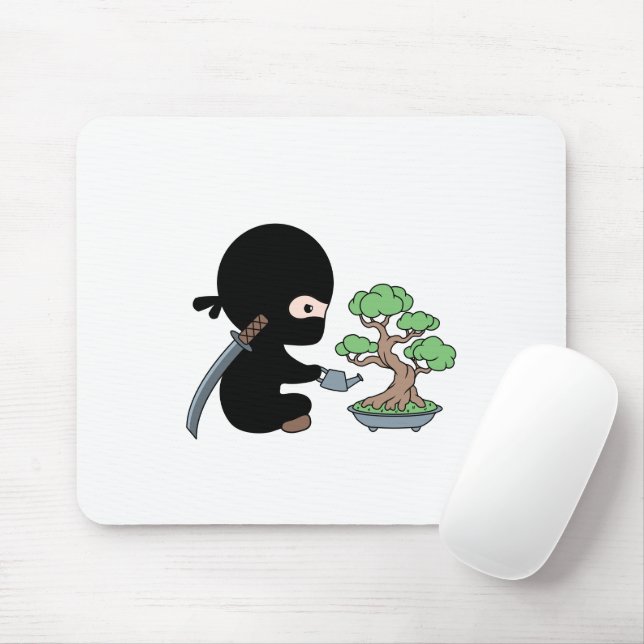 Tiny Ninja Watering Bonsai Tree Mousepad (Mit Mouse)