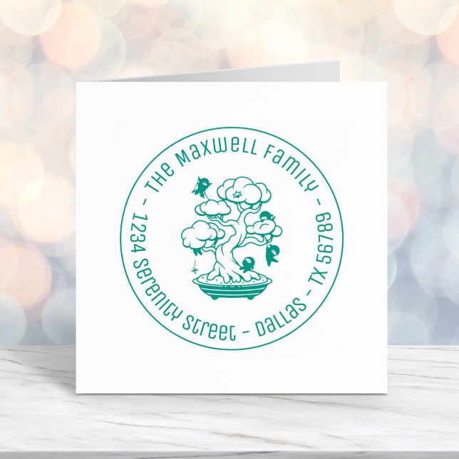 Tiny Ninjas in Bonsai Tree Family Address Round Permastempel (Von Creator hochgeladen)