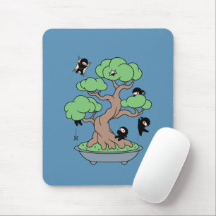 Tiny Ninjas in Bonsai Tree on Blue Mousepad