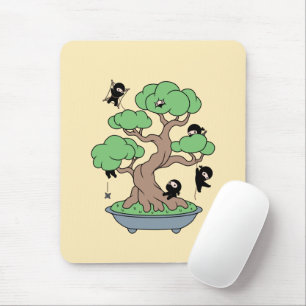 Tiny Ninjas in Bonsai Tree on Yellow Mousepad