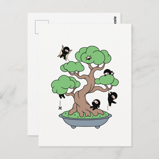 Tiny Ninjas in Bonsai Tree Postkarte (Vorne/Hinten)