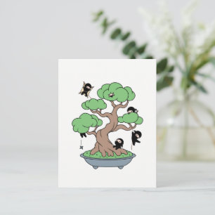 Tiny Ninjas in Bonsai Tree Postkarte