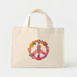 Tiny Orange Blume Peace Sign Tote Bag Mini Stoffbeutel
