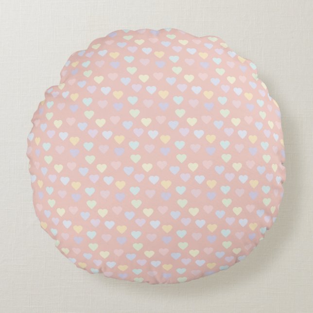Tiny Pastel Hearts Rundes Kissen (Vorderseite)