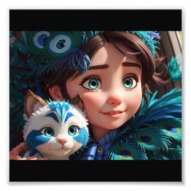 "Tiny Paws, Big Liebe: Girl mit ihrem Furry Friend Fotodruck (Vorne)