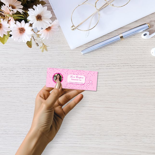 Tiny Pink and White Hearts Liebe Coupons mit Foto Mini Visitenkarte (Von Creator hochgeladen)