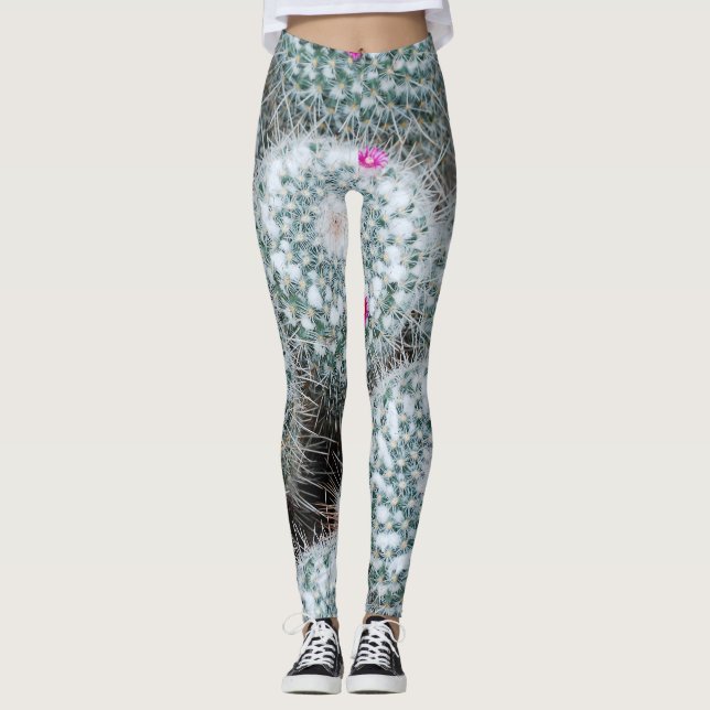 Tiny Pink Blume Cactus Pflanze Leggings (Vorderseite)