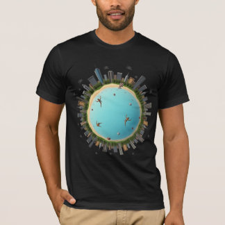 Tiny Planet City Beach - Surreal Urban Globe Art T-Shirt