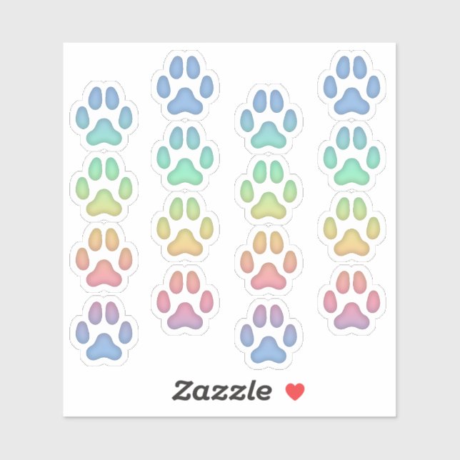 Tiny Rainbow Cat Pawprints Animal Tracks Decals Aufkleber (Blatt)
