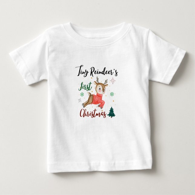 Tiny Reindeers erste Weihnachten Baby T-shirt (Vorderseite)