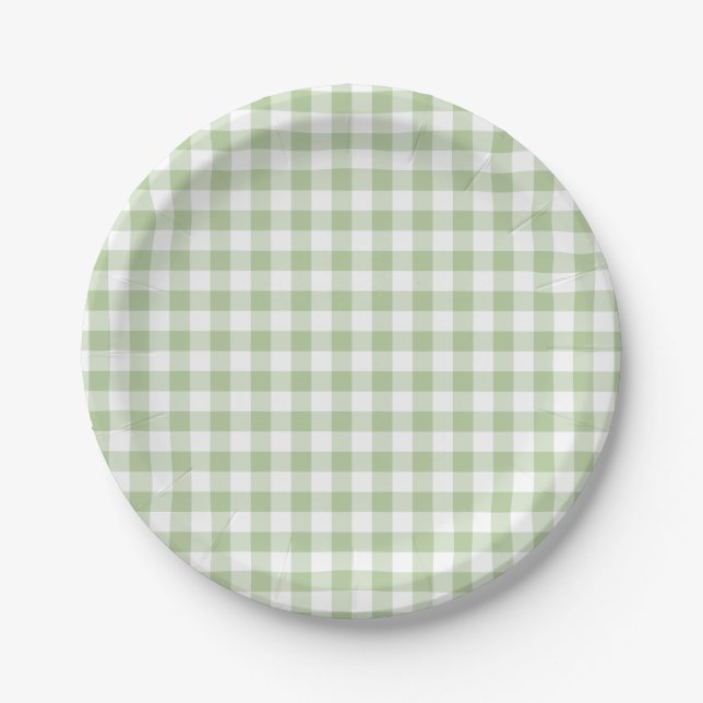 Tiny Sage and White Gingham Pappteller (Vorderseite)
