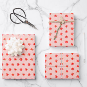 Tiny Scribbled Daisies Rustic Whimsical Red Pink Geschenkpapier Set