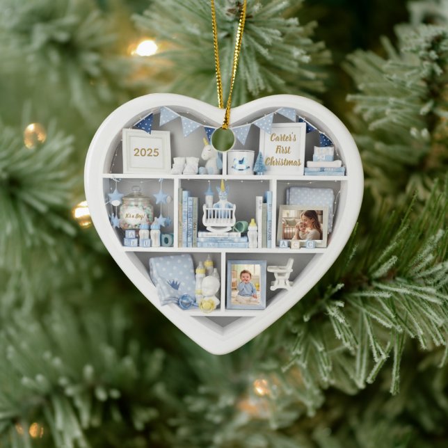 Tiny Shelves Personalized Baby Boy First Christmas Keramik Ornament (Baum)
