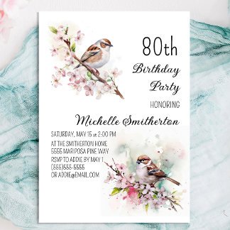 Tiny Sparrow Cherry Blüten Frühjahr 80. Geburtstag Einladung