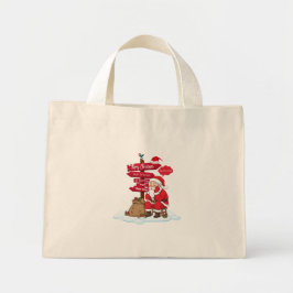 Tiny Stressed Santa Direction Sign Merry Christmas Mini Stoffbeutel