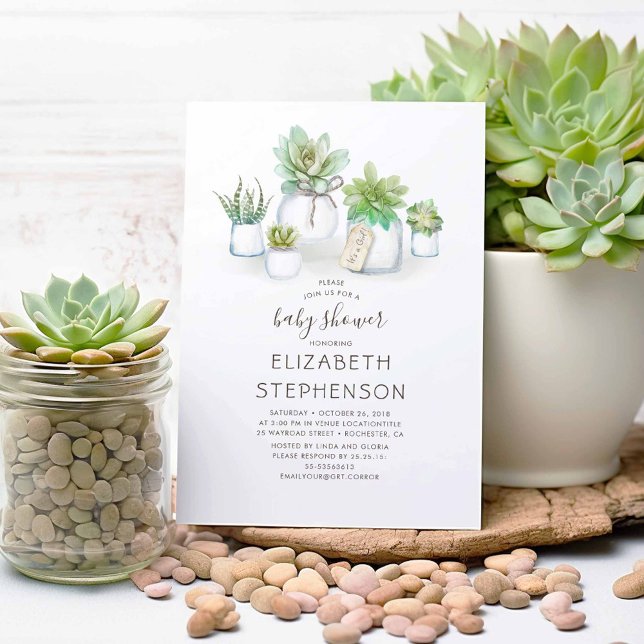 Tiny Succulents Mason Jars Rustikale Babydusche Einladung (Succulents Mason Jars Cute Rustic Baby Shower Invitations)