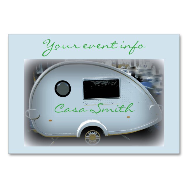 Tiny Teardrop Trailer Sinti und Roma Caravan Tischnummer (Vorderseite)