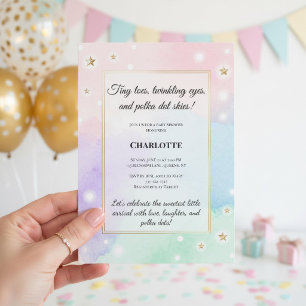 Tiny Toes Polka Dot Baby Shower Luxus Pastell Einladung