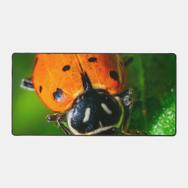 Tiny Traveler: Ladybug on a Leaf Schreibtischunterlage (Vorderseite)