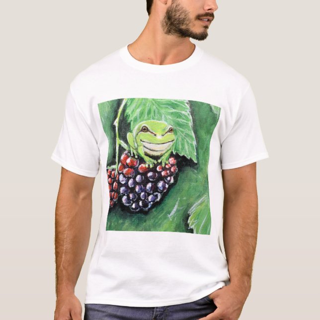 Tiny Tree Frog auf einer BlackBerry-Malerei T-Shirt (Vorderseite)