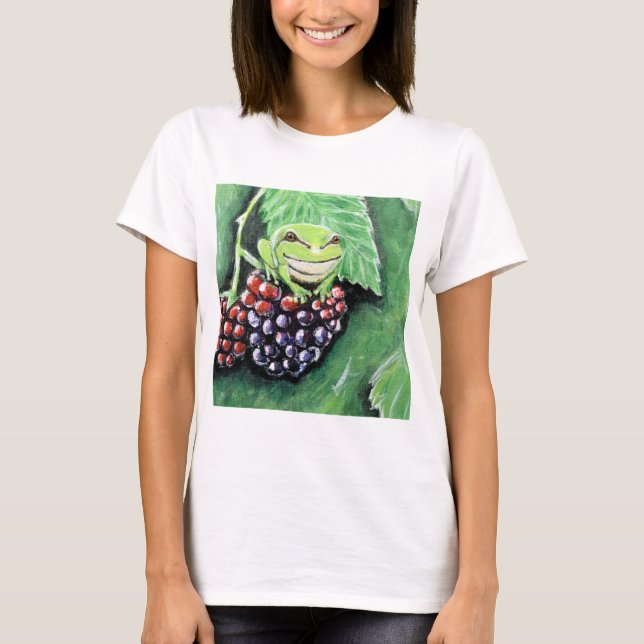 Tiny Tree Frog auf einer BlackBerry-Malerei T-Shirt (Vorderseite)