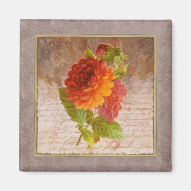 Tiny Vintag Floral Print Zinnia Magnet (Vorne)