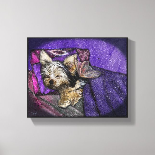 Tiny Yorkie Sleeping Angel Halo Memorial Art Canva Leinwanddruck (Vorderseite)