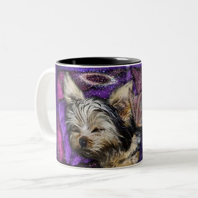 Tiny Yorkie Sleeping Angel Halo Memorial Art Frost Zweifarbige Tasse (Vorderseite Links)
