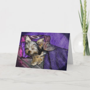 Tiny Yorkie Sleeping Angel Halo Memorial Art Karte