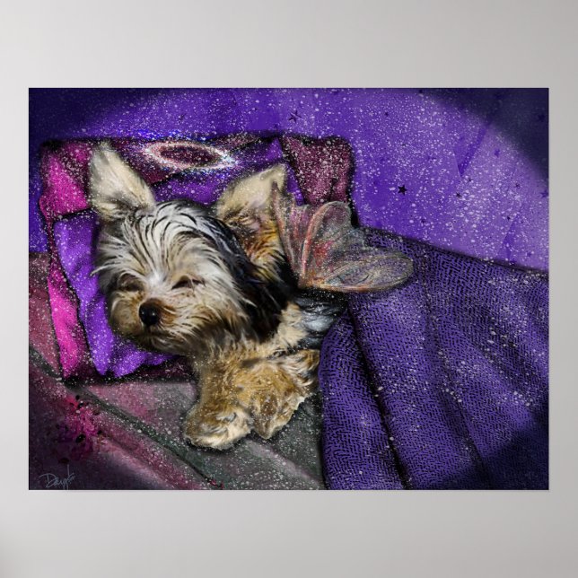 Tiny Yorkie Sleeping Angel Wings & Halo Poster (Vorne)
