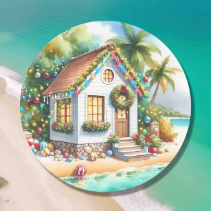 Tiny Zuhause auf der Beach Festive Weihnachten Runder Aufkleber