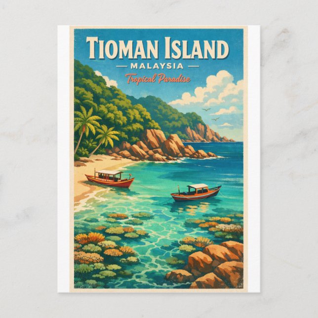 Tioman Island, Malaysia, in a vibrant tropical Postkarte (Vorderseite)