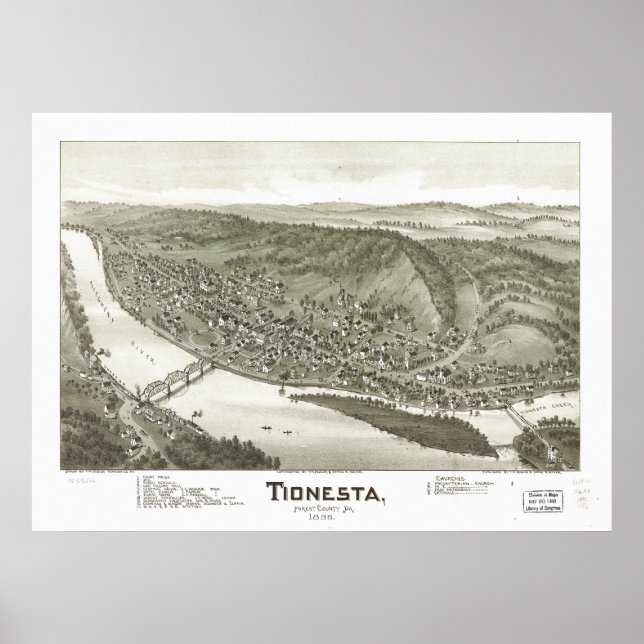 Tionesta Pennsylvania 1896 Antique Panoramabalkart Poster (Vorne)