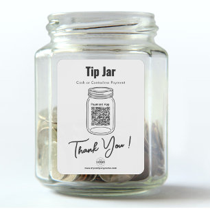 Tip Jar, Custom QR Code Payment App, White Vinyl Aufkleber