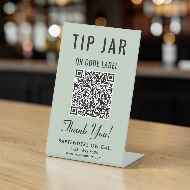Tip Jar QR Code Sage Green Tabletop Sockelschild (Tip Jar QR Code Sage Green Tabletop Pedestal Sign)