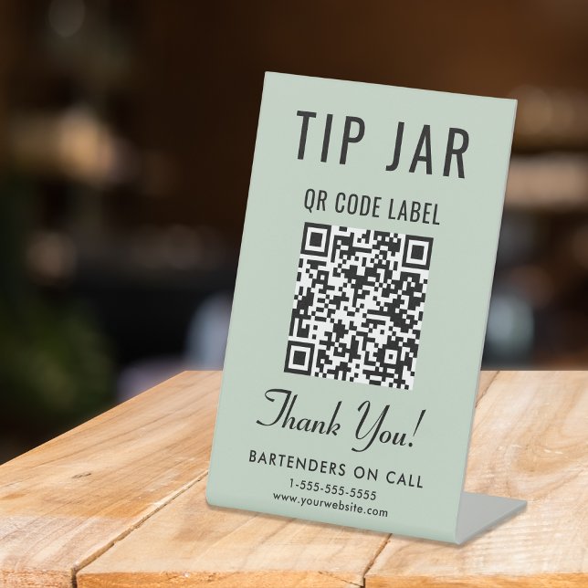 Tip Jar QR Code Sage Green Tabletop Sockelschild (Empower your customers to tip conveniently and securely with just a scan – no more fumbling for cash)